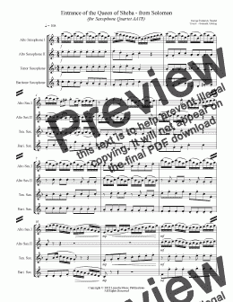 page one of Handel - Arrival of the Queen of Sheba – from Solomon (for Saxophone Quartet AATB)