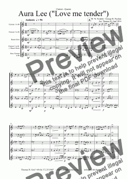 page one of Aura Lee ("Love me tender") - Clarinet Quartet