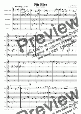 page one of For Elise - Ludwig van Beethoven - Brass Quintet