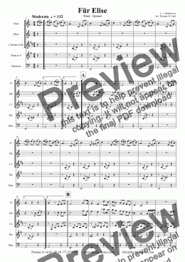 page one of For Elise - Ludwig van Beethoven - Wind Quintet