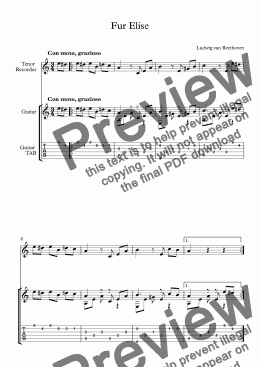 page one of Fur Elise - Duet for Guitar and Tenor Recorder (with TAB)