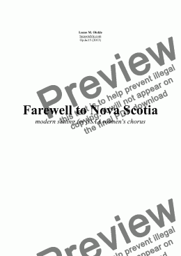 page one of Farewell to Nova Scotia (2013) - SSAA choir