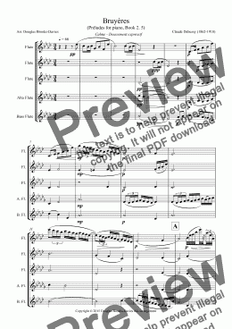 page one of DEBUSSY, Claude: Bruyères (Preludes pour piano, 2. 5) for Flute Choir (3fl, afl, bfl)