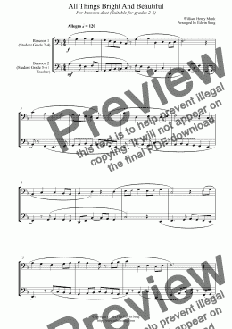 page one of All Things Bright And Beautiful (for bassoon duet, suitable for grades 2-6) (152BNDU02)