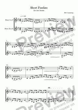 page one of "Short Fanfare for two horns"