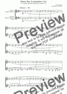 page one of Danny Boy (Londonderry Air) (for clarinet (Bb) duet, suitable for grades 2-5) (152CLDU01)