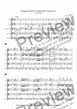 page one of Brahms: Hungarian Dance (Ungarischer Tanz) No.5 arr.wind quintet