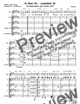 page one of Oh, Danny Boy - Londonderry Air for string Quartet (with optional Voice)