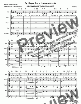 page one of Oh, Danny Boy - Londonderry Air for string Quartet (with optional Voice)