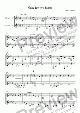 page one of "Valse for two horns"