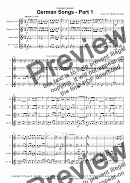 page one of German Songs Part 1 - Oktoberfest - Clarinet Quartet
