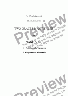 page one of PIANO MUSIC - TWO GRACES in ANTITHESIS - No.1 Adagio molto espressivo and No.2 Allegro molto scherzando for Nataša Lipovšek
