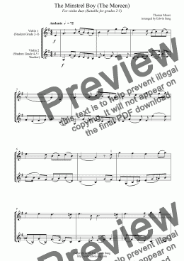 page one of The Minstrel Boy (The Moreen) (for violin duet, suitable for grades 2-5) (152VNDU03)