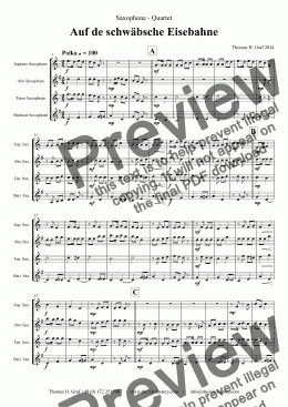 page one of Auf der schäbsche Eisebahne  - Swabian anthem/Oktoberfest  - Saxophone Quartet