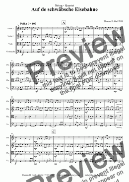 page one of Auf der schäbsche Eisebahne  - Swabian anthem - String Quartet
