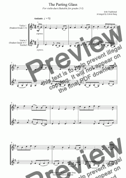 page one of The Parting Glass (for violin duet, suitable for grades 2-5) (152VNDU04)