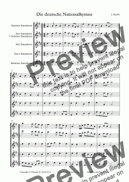 page one of Deutsche Nationalhymne - German Anthem  - Saxophone Quartet