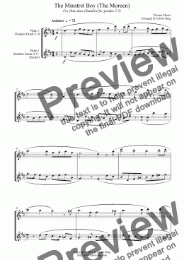 page one of The Minstrel Boy (The Moreen) (for flute duet, suitable for grades 2-5) (152FLDU02)