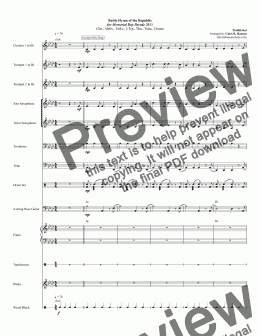 page one of Battle Hymn of the Republic for Memorial Day Parade 2013 Clar., AltSx., TnSx., 2 Trp., Tbn., Tuba., Drums