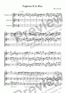 page one of "Fughetta II in Blue" for brass trio