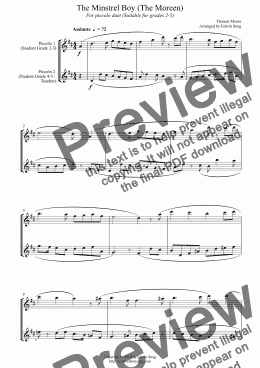 page one of The Minstrel Boy (The Moreen) (for piccolo duet, suitable for grades 2-5) (152PCDU02) 
