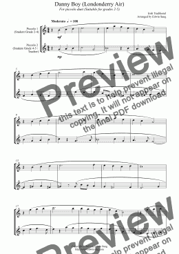 page one of Danny Boy (Londonderry Air) (for piccolo duet, suitable for grades 2-5) (152PCDU03)