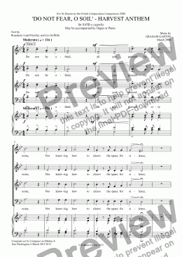 page one of ANTHEM for HARVEST - ’DO NOT FEAR, O SOIL’ FOR SATB CHOIR a cappella or may be accompanied by Organ or Piano