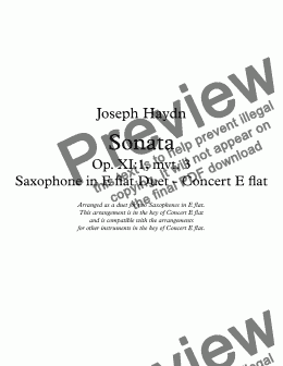page one of Haydn - Sonata Op. XI:1, mvt. 3 - Saxophone in E flat Duet - Concert E flat