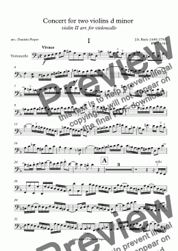 page one of Bach Concert for two violins d minor  violin II arr. for violoncello