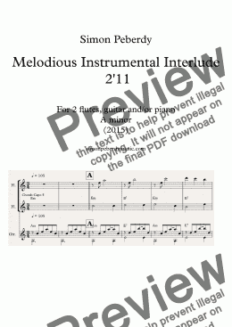 page one of Instrumental Interlude 2’11 for 2 flutes, guitar and/or piano (2015)