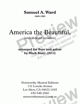 page one of America the Beautiful, with concert variation