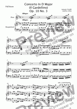 page one of Concerto In D Major  (Il Gardellino)  Op. 10 No. 3