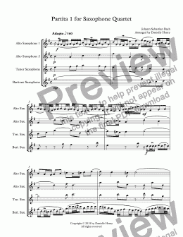 page one of Partita 1 for Saxophone Quartet