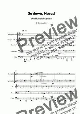 page one of Go down, Moses! - for brass quintet
