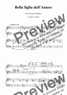 page one of Verdi - "Bella figlia dell’Amore" from the opera "Rigoletto" - piano 4 hands