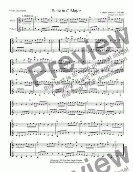 page one of Suite in C Major for violin duo