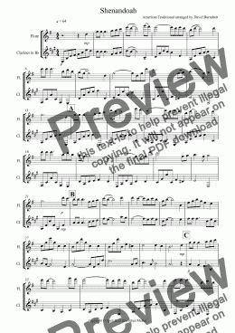 page one of Shenandoah for Flute and Clarinet