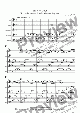 page one of Ravel: Ma Mère L’oye (Mother Goose Suite) Mvt.III. Laideronnette, Impératrice des Pagodes. arr.wind quintet