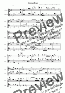 page one of Shenandoah for Flute Duet