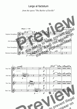 page one of Rossini - Largo al factotum - for saxophone quartet