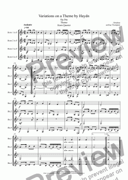 page one of Brahms: Variations on a Theme by Haydn (St Anthony Chorale): "Theme" arr. horn quartet