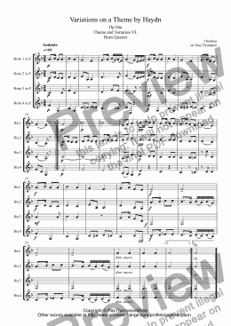 page one of Brahms:Variations on a Theme by Haydn (St.Anthony Chorale):Theme and Var.VI. arr.horn quartet