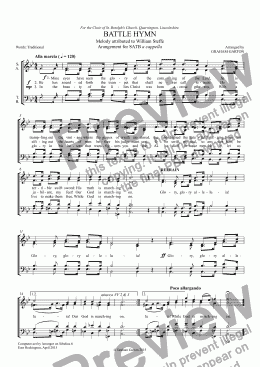 page one of BATTLE HYMN - Simple SATB a cappella arrangement of the traditional march. 1-page, 3 Verses