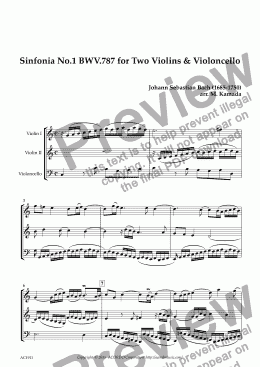 page one of Sinfonia No.1 BWV.787 for Two Violins & Violoncello