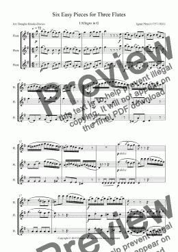 page one of PLEYEL, Ignaz: Six Easy Pieces for Three Flutes (3fl)