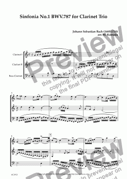 page one of Sinfonia No.1  BWV.787  for Clarinet Trio