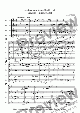 page one of Mendelssohn: Liedner ohne Worte Op.19 No.3 Jagdlied (Hunting Song) arr.horn quintet
