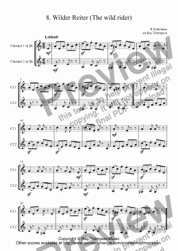 page one of Schumann: Album für die Jugend (Album for the Young) (Op.68) 8. Wilder Reiter (The wild horseman/rider)arr. clarinet duet