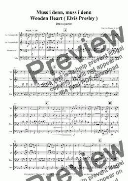 page one of Muss i denn, muss i denn - Wooden Heart (Elvis Presley) - Brass Quartet