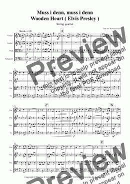 page one of Muss i denn, muss i denn - Wooden Heart (Elvis Presley) - String Quartet